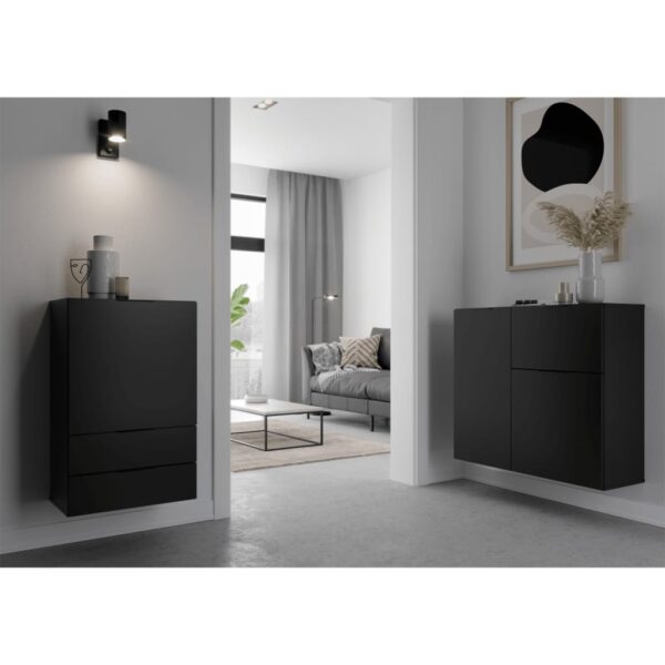 FMD Komoda z szufladą i drzwiczkami, 89,1x31,7x81,3 cm, czarna - obrazek 2