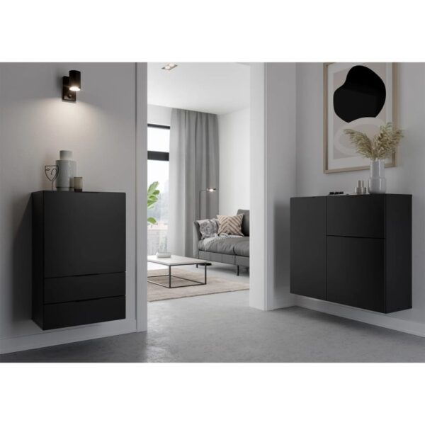 FMD Komoda z szufladą i drzwiczkami, 49,7x31,7x81,3 cm, czarna - obrazek 2
