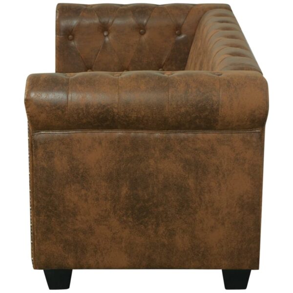 Dwuosobowa sofa Chesterfield ze sztucznej skóry, brązowa - obrazek 3