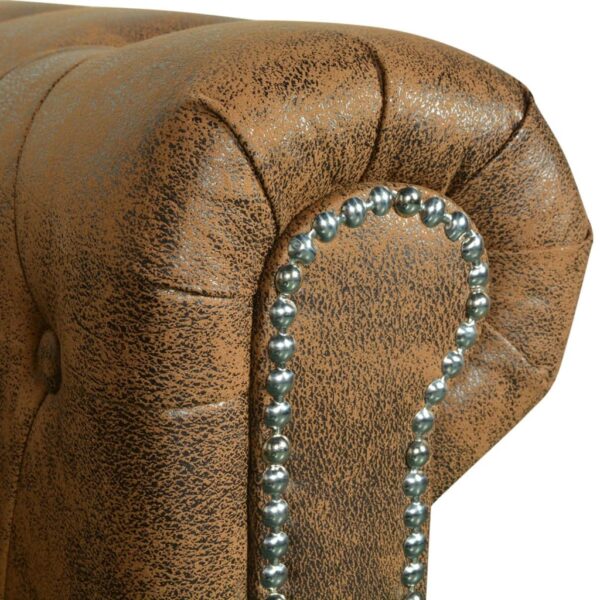 Dwuosobowa sofa Chesterfield ze sztucznej skóry, brązowa - obrazek 4