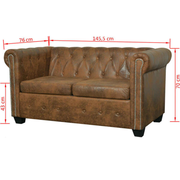 Dwuosobowa sofa Chesterfield ze sztucznej skóry, brązowa - obrazek 6