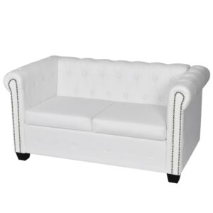Sofa 2-osobowa w stylu Chesterfield, sztuczna skóra, biała