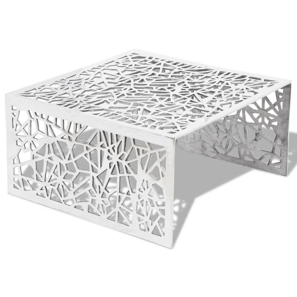 Ażurowy stolik kawowy z aluminium, kolor srebrny - obrazek 2