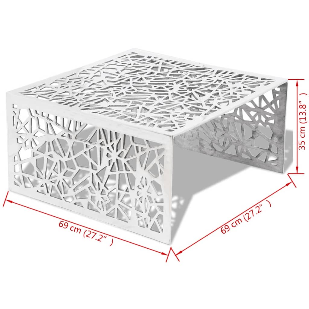 Ażurowy stolik kawowy z aluminium, kolor srebrny - obrazek 5