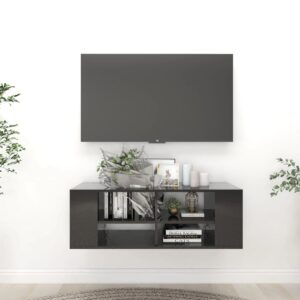 Wisząca szafka pod TV, czarna, wysoki połysk, 102x35x35 cm