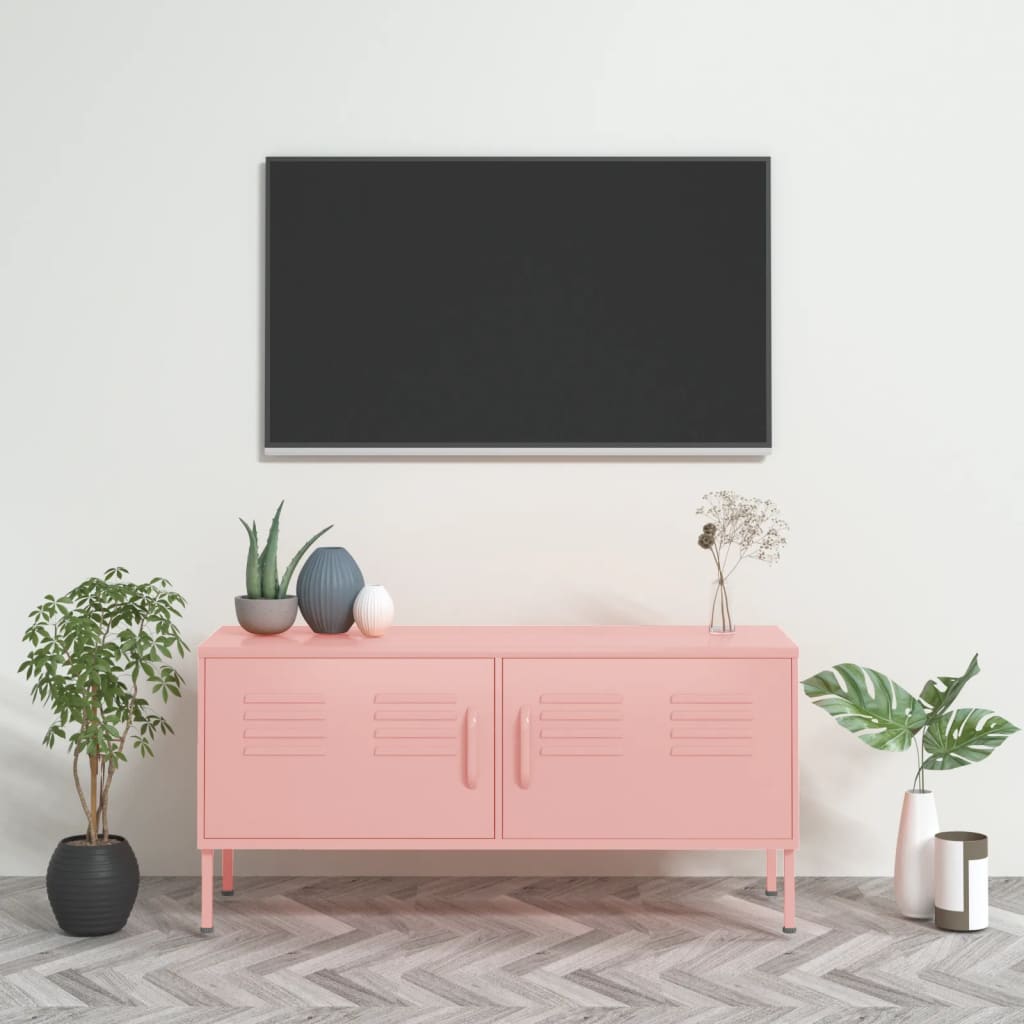 Szafka pod telewizor, różowa, 105x35x50 cm, stalowa