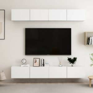 Szafki TV, 4 szt., białe, 100x30x30 cm, materiał drewnopochodny