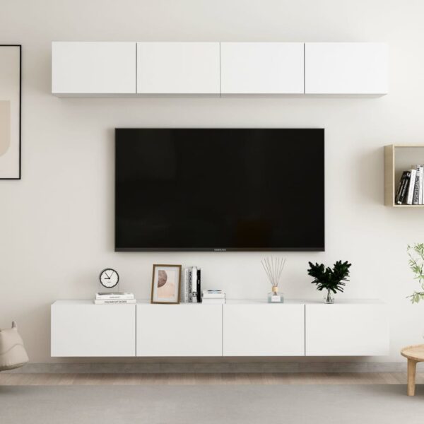 Szafki TV, 4 szt., białe, 100x30x30 cm, materiał drewnopochodny