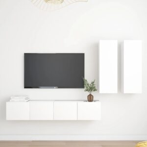 4-cz. zestaw szafek TV, biały, materiał drewnopochodny