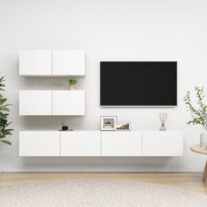4-cz. zestaw szafek TV, biały, materiał drewnopochodny