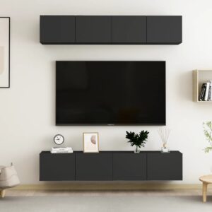 Szafki TV, 4 szt., czarne, 80x30x30 cm, materiał drewnopochodny