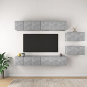 Szafki TV, 8 szt., szarość betonu, materiał drewnopochodny