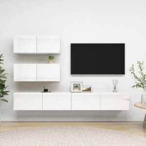 4-cz. zestaw szafek TV, biały, wysoki połysk