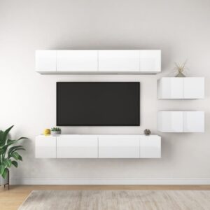 Szafki TV 8 szt., wysoki połysk, białe, materiał drewnopochodny