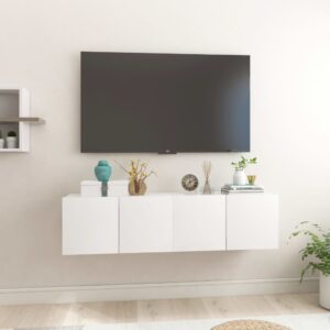Szafki wiszące pod TV 2 szt., wysoki połysk, białe, 60x30x30 cm