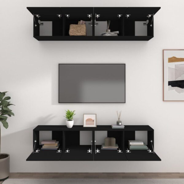 Szafki TV, 4 szt., czarne, 80x30x30 cm, materiał drewnopochodny - obrazek 3