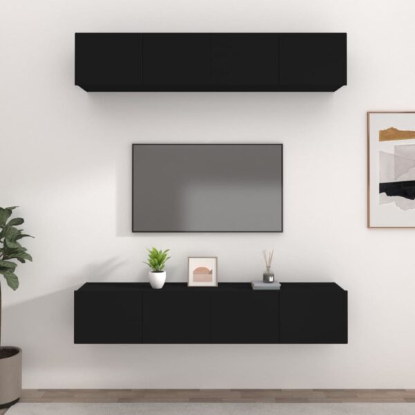 Szafki TV, 4 szt., czarne, 80x30x30 cm, materiał drewnopochodny