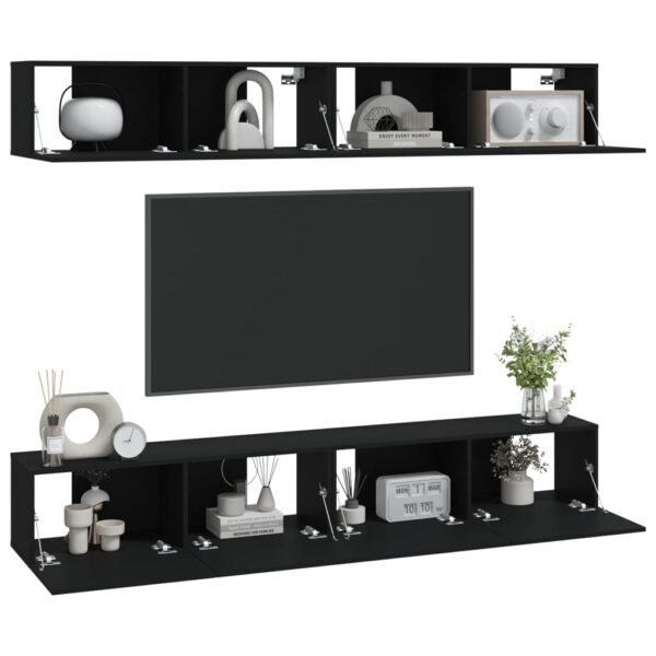 Szafki ścienne pod TV, 4 szt., czarne, 100x30x30 cm - obrazek 3