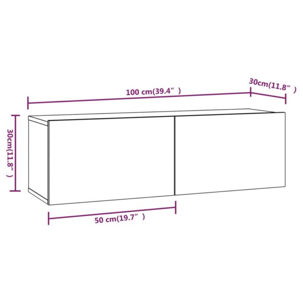 Szafki ścienne pod TV, 4 szt., czarne, 100x30x30 cm - obrazek 8