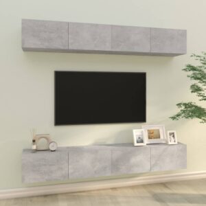 Szafki ścienne pod TV, 4 szt., betonowa szarość, 100x30x30 cm