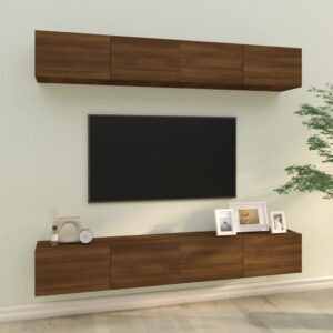 Szafki ścienne TV, 4 szt., brązowy dąb, 100x30x30 cm