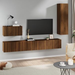 Zestaw 4 szafek TV, brązowy dąb, materiał drewnopochodny