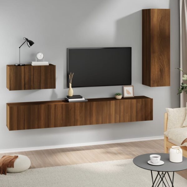 Zestaw 4 szafek TV, brązowy dąb, materiał drewnopochodny