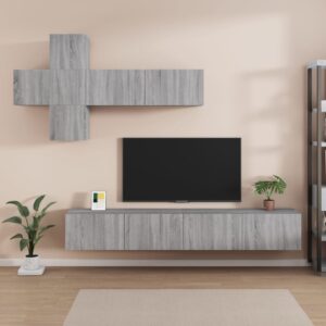 Zestaw 7 szafek TV, szary dąb sonoma, materiał drewnopochodny