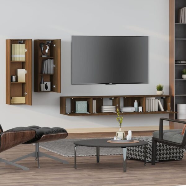 Zestaw 4 szafek TV, brązowy dąb, materiał drewnopochodny - obrazek 3