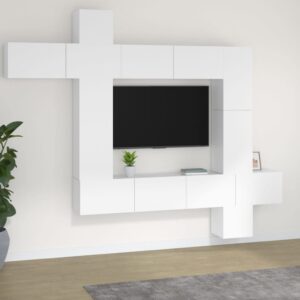 Zestaw 9 szafek TV, biały, materiał drewnopochodny