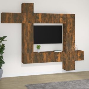 Zestaw 9 szafek TV, przydymiony dąb, materiał drewnopochodny