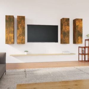 Szafki telewizyjne, 4 szt., przydymiony dąb, 30,5x30x110 cm