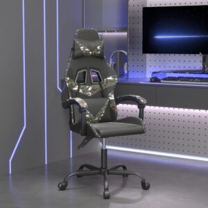 Obrotowy fotel gamingowy, czarny i moro, sztuczna skóra