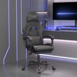 Obrotowy fotel gamingowy z podnóżkiem, czarny, sztuczna skóra