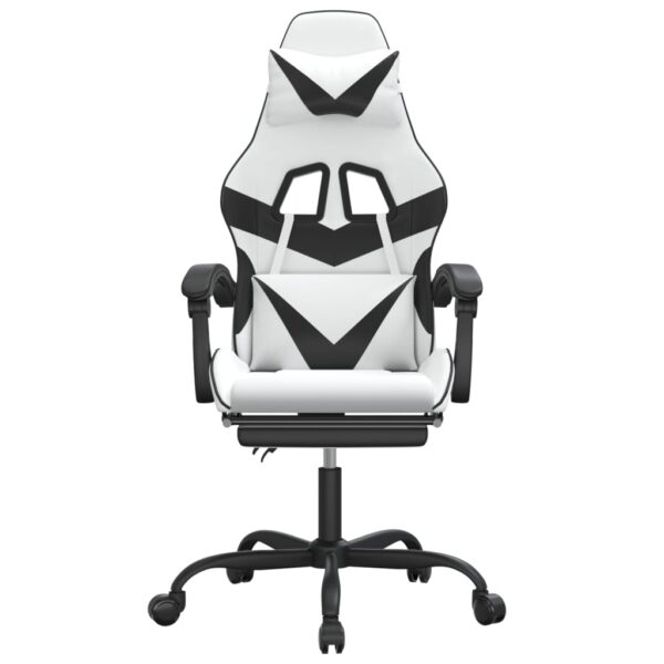 Obrotowy fotel gamingowy z podnóżkiem, biało-czarny - obrazek 3
