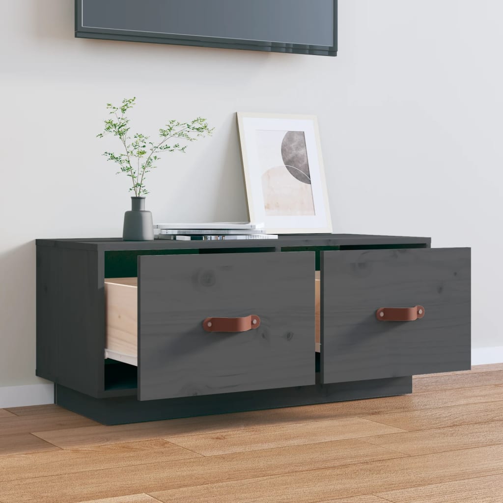 Szafka pod TV, szara, 80x34x35 cm, lite drewno sosnowe - obrazek 3