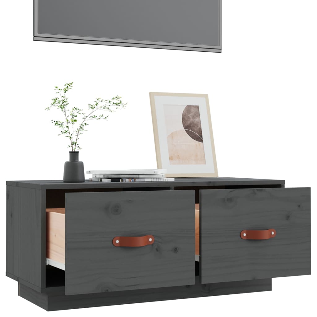 Szafka pod TV, szara, 80x34x35 cm, lite drewno sosnowe - obrazek 5