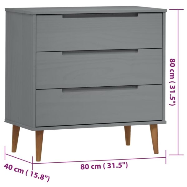 Komoda MOLDE, szara, 80x40x80 cm, lite drewno sosnowe - obrazek 8