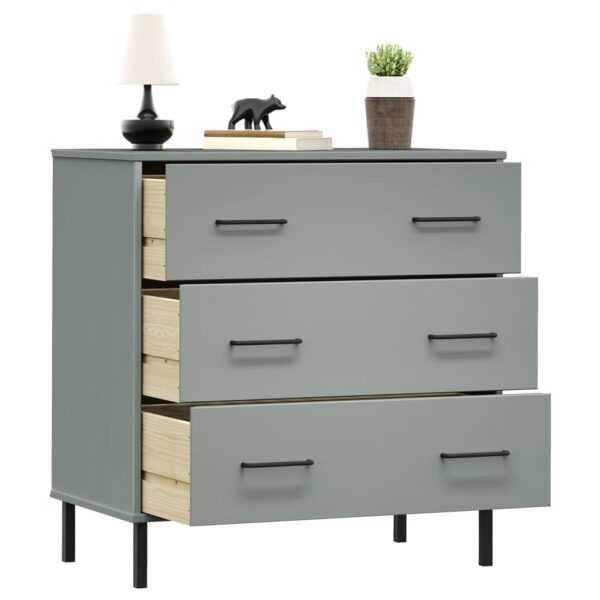 Komoda OSLO z 3 szufladami, szara, 77x40x79,5 cm, lite drewno - obrazek 3