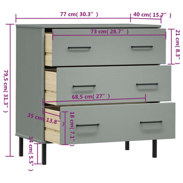 Komoda OSLO z 3 szufladami, szara, 77x40x79,5 cm, lite drewno - obrazek 8