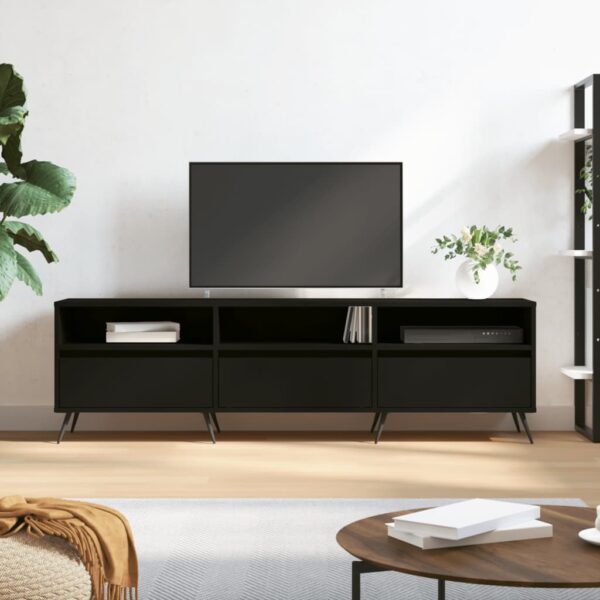 Szafka pod TV, czarna, 150x30x44,5 cm, materiał drewnopochodny