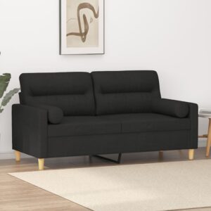 2-osobowa sofa z poduszkami, czarna, 140 cm, tkanina