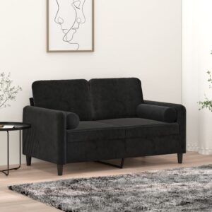 2-osobowa sofa z poduszkami, czarna, 120 cm, aksamit