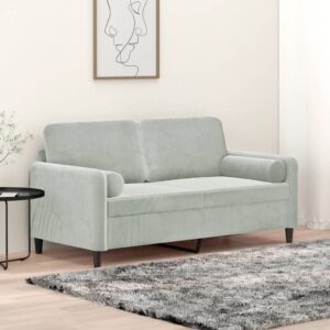 2-osobowa sofa z poduszkami, jasnoszara, 140 cm, aksamit