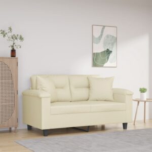2-osobowa sofa z poduszkami, kremowa, 120 cm, sztuczna skóra