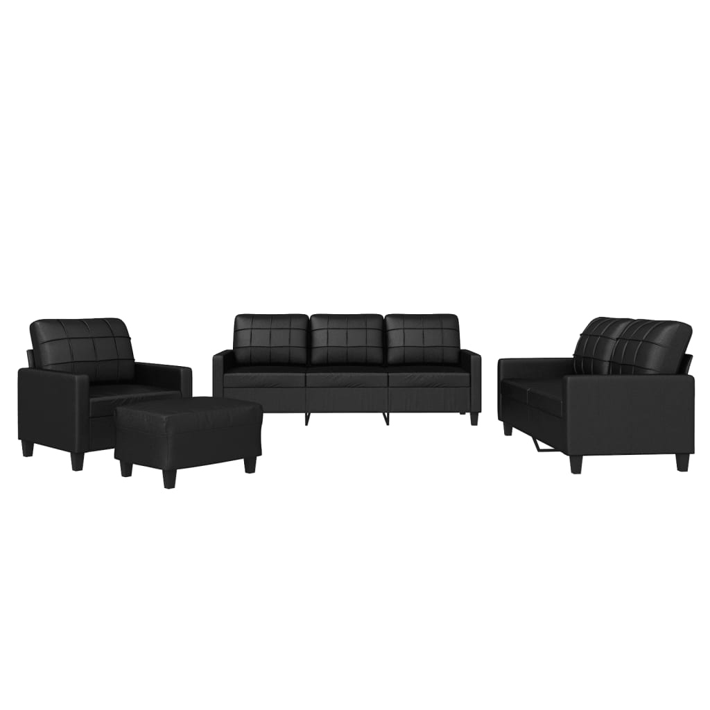 4-osobowa sofa z poduszkami, czarna, sztuczna skóra - obrazek 2
