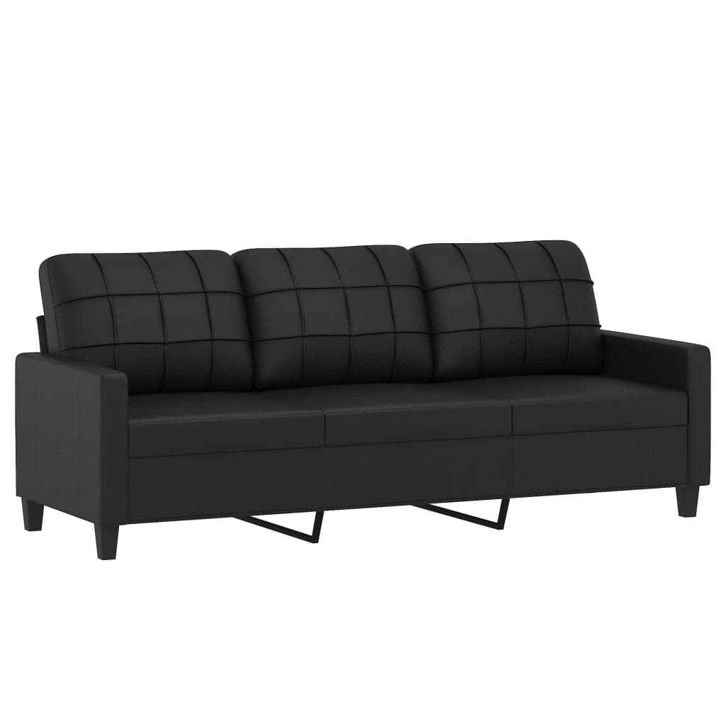 4-osobowa sofa z poduszkami, czarna, sztuczna skóra - obrazek 5