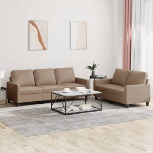 2-osobowa sofa z poduszkami, cappuccino, sztuczna skóra
