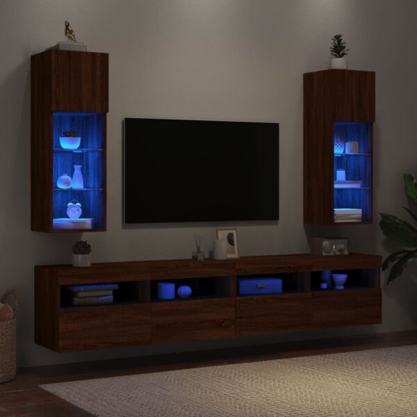 Szafki TV, z LED, 2 szt., brązowy dąb, 30,5x30x90 cm - obrazek 4