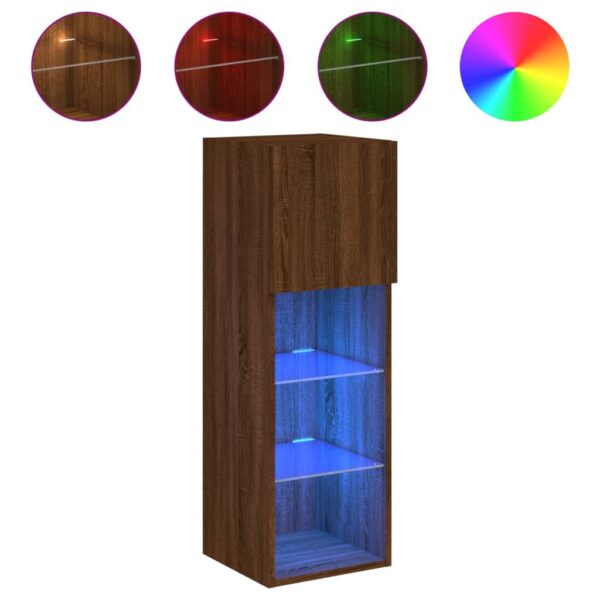 Szafki TV, z LED, 2 szt., brązowy dąb, 30,5x30x90 cm - obrazek 6